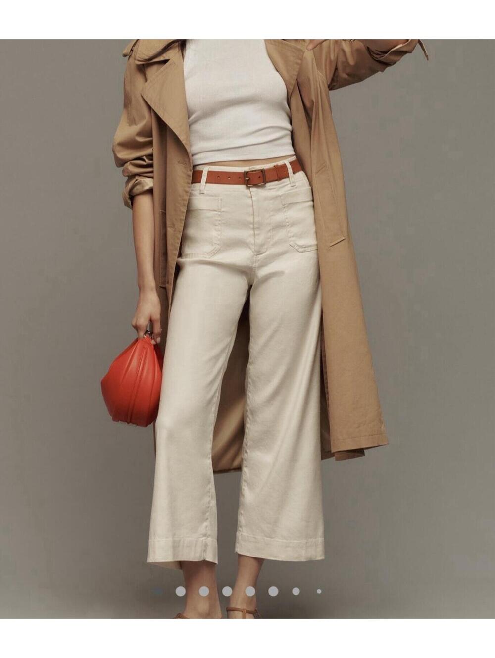 Anthropologie Maeve The Colette Crop Wide-Leg Pants: Linen Edition, Size 29